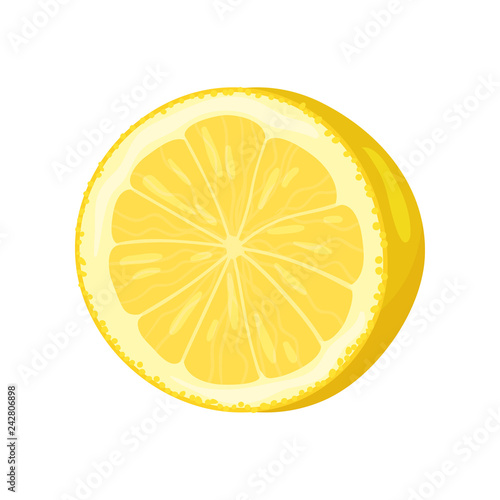 Half of ripe lemon. Yellow citrus fruit. Organic and healthy product. Detailed flat vector icon