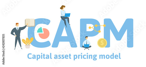 CAPM, Capital Asset Pricing Model. Concept with keywords, letters and icons. Colored flat vector illustration. Isolated on white background.