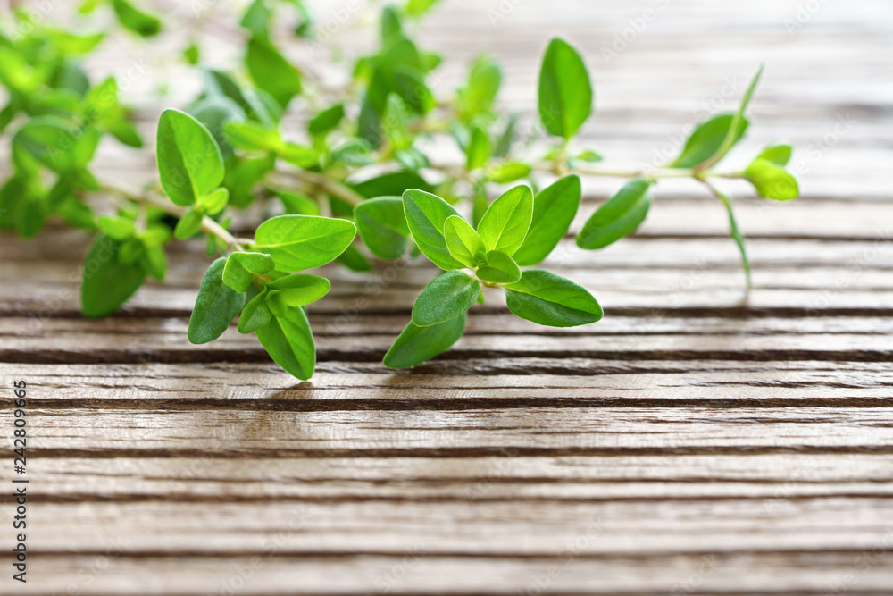 fresh thyme herb on the wooden table fresh thyme herb on the wooden table