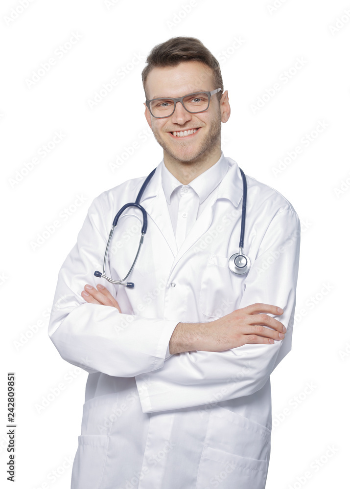 in full growth.portrait of a confident therapist .isolated on white in full growth.portrait of a confident therapist .isolated on white