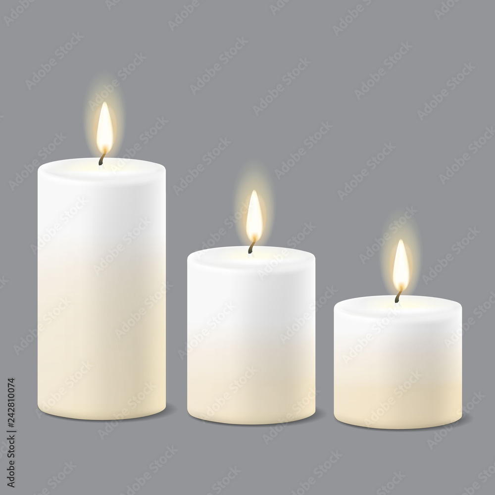 Round candle flame fire light set realistic vector illustration Round candle flame fire light set realistic vector illustration