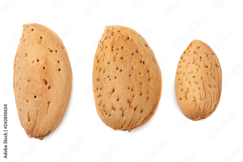 almonds isolated on white background top view almonds isolated on white background top view
