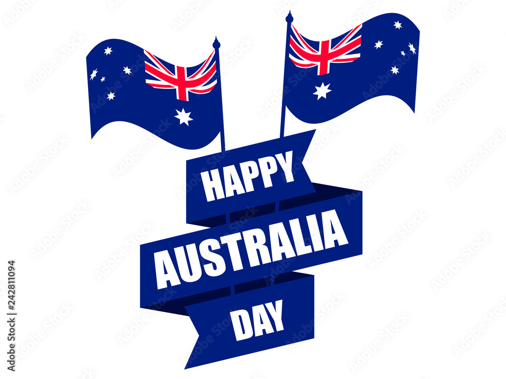 Happy Australia day 26th january. Greeting card with flag of Australia, national holiday. Vector illustration