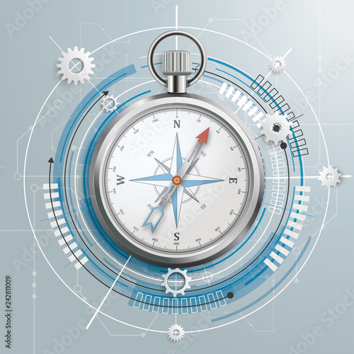 Futuristic Gear Construction Compass Circuit Board