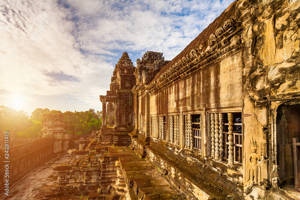 Sunrise on Angkor Wat Temple in Cambodia.