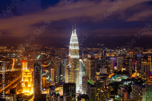 The Petronas Towers, twin skyscrapers in Kuala Lumpur, Malaysia.