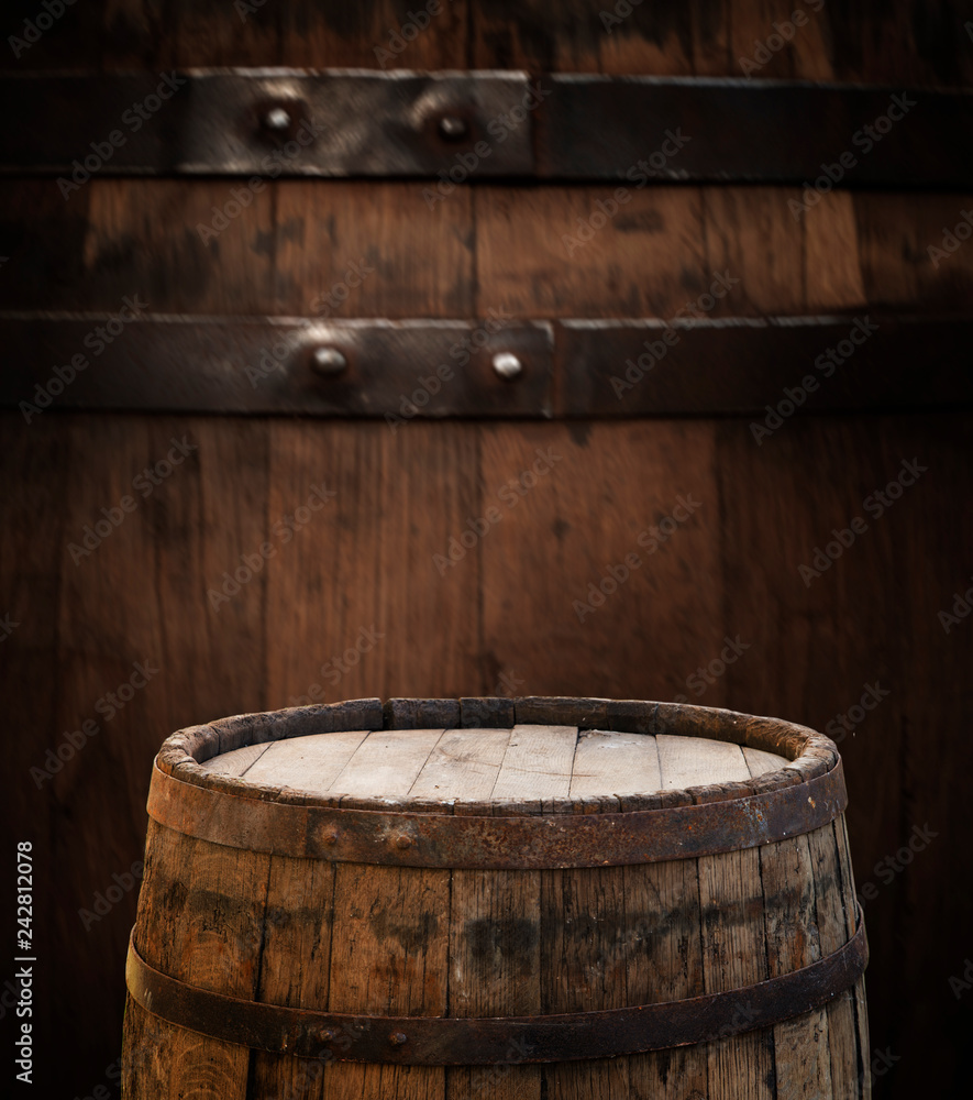 background of barrel and worn old table of wood background of barrel and worn old table of wood