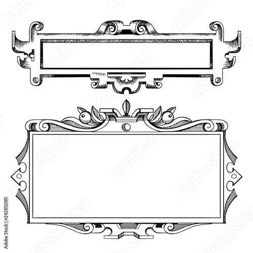 Cartouche for an old geographical map. Ancient frame for the signature. Hand-drawn sketch vector