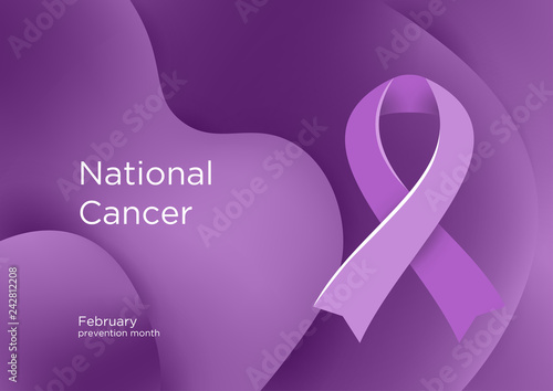 National Cancer Prevention Month in USA America. Lavender ribbon Cancer Awareness Products. February. A sign of support for those living with all types of cancer.
