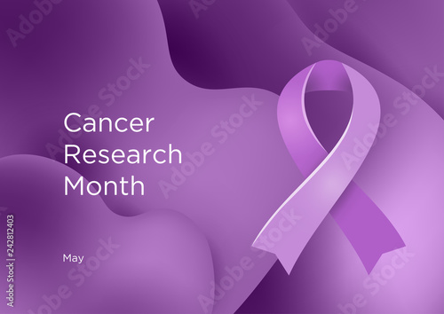 Cancer Research Month in May. National Cancer Research Month AACR. Lavender or violet color ribbon Cancer Awareness Products.