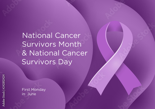 National Cancer Survivors Month and National Cancer Survivors Day in the first Sunday in June. Lavender or violet color ribbon Cancer Awareness Products.