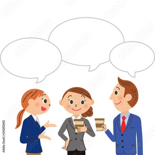 コーヒーを飲みながら会話をする会社員