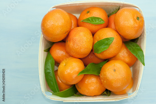 Juicy mandarins in a box. 