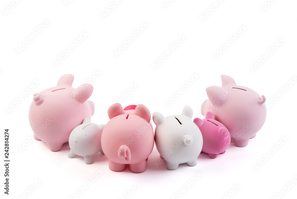 Group of piggy banks on white background with clipping path 