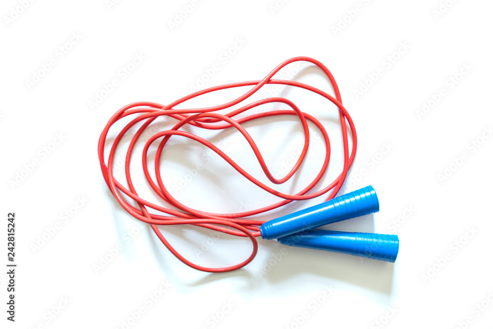 red and blue tied jumping rope isolated f red and blue tied jumping rope isolated f