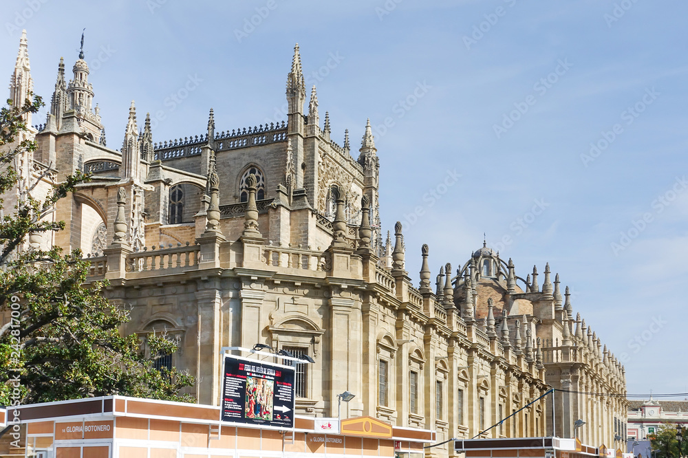 SEVILLA, SPAIN - January 13, 2018: Traditional Cathedral building in Sevilla city, Spain