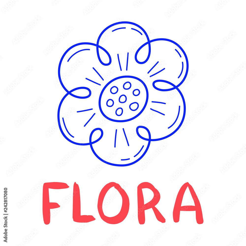 Hand draw Flower icon in doodle style for your design with lettering Hand draw Flower icon in doodle style for your design with lettering