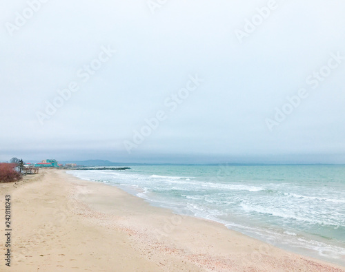 Scenic View Of Sea Against Blue Sky In Pomorie  Bulgaria.