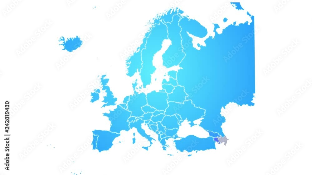 Europe Map Showing Up Intro With New Regions/ 4k animated europe continent map intro background with countries and regions appearing and fading one by one and camera movement