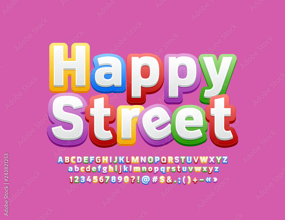 Plakat Vector Colorful Logotype Happy Street with original Font. Bright Alphabet Letters, Numbers and Symbols.