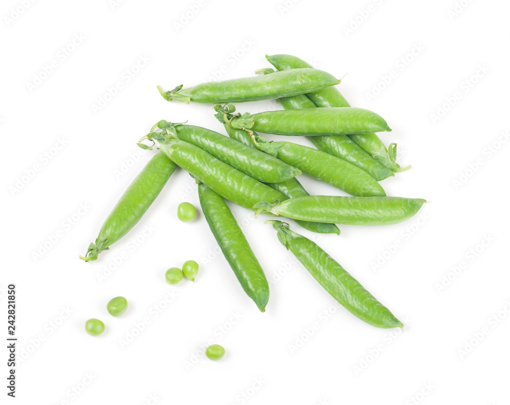 green peas in pods on a white background green peas in pods on a white background