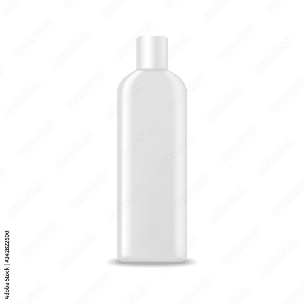 White blank bottle with cap. Shampoo, lotion, shower gel. Mock up, cosmetic package White blank bottle with cap. Shampoo, lotion, shower gel. Mock up, cosmetic package