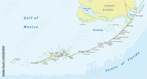 detaild florida keys road and travel vector map