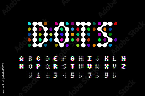 Dots style font design, alphabet letters and numbers