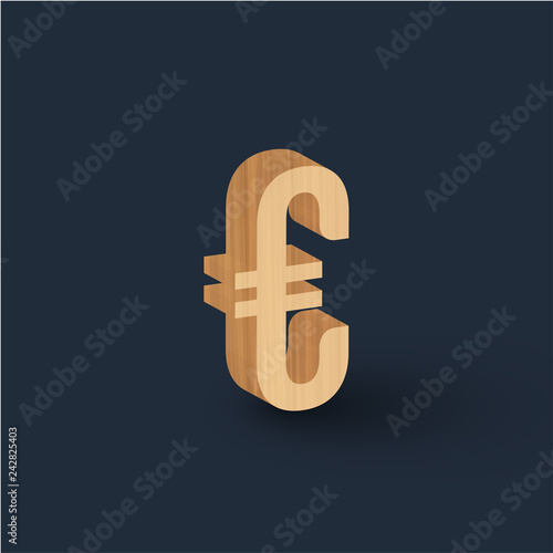 3D wood font character, vector