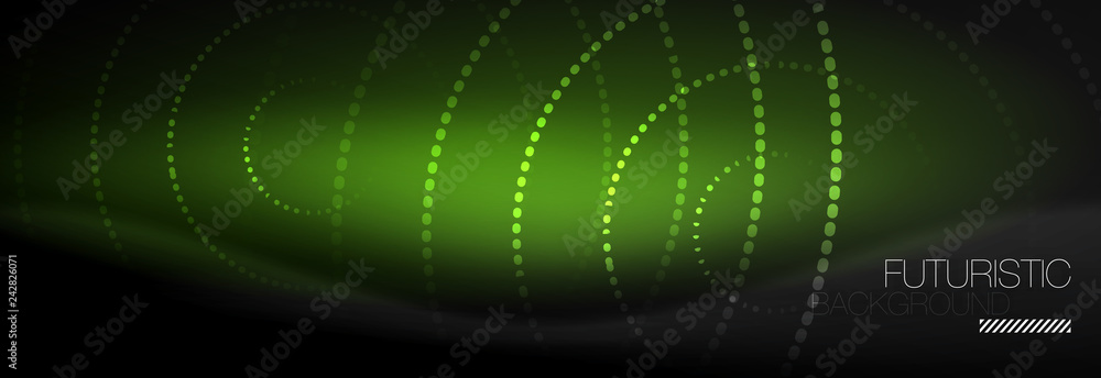 Glowing neon circle line dots, round line design, abstract style on black background. Neon abstract round circles Magic neon lights and glowing dots Glowing neon circle line dots, round line design, abstract style on black background. Neon abstract round circles Magic neon lights and glowing dots
