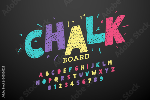 Colorful hand drawn chalk font photo