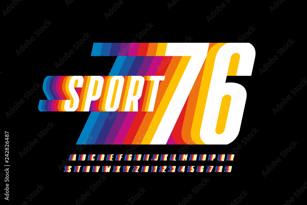 Retro sport style colorful font design - obrazy, fototapety, plakaty 