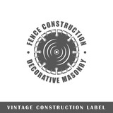 Construction label isolated on white background. Design element. Template for logo, signage, branding design. Vector illustration