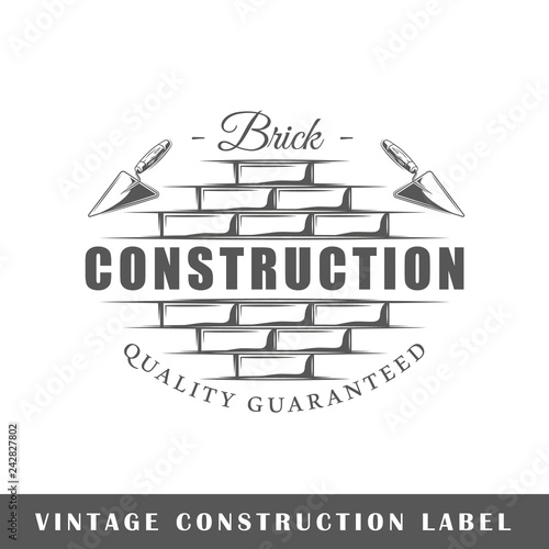 Construction label isolated on white background. Design element. Template for logo, signage, branding design. Vector illustration