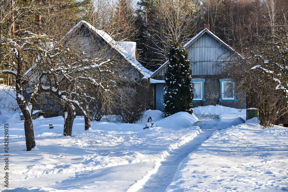 Naklejka premium Winter snow landscapes in the village