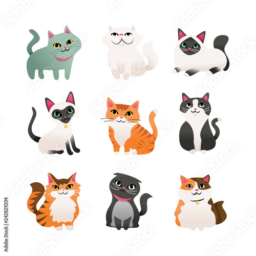 Fototapeta Naklejka Na Ścianę i Meble -  Super Cute Cartoon Cats Icon Set