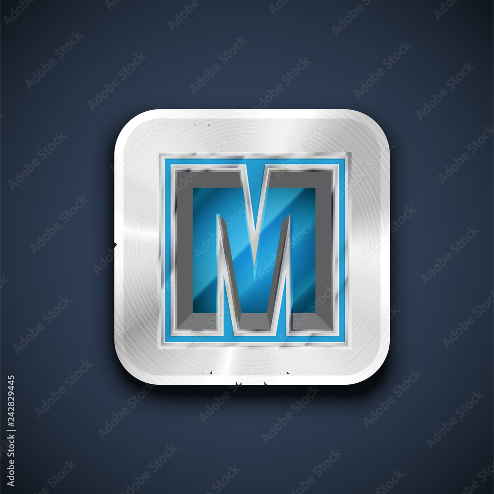 Metallic 3D character from a font set, vector illustration