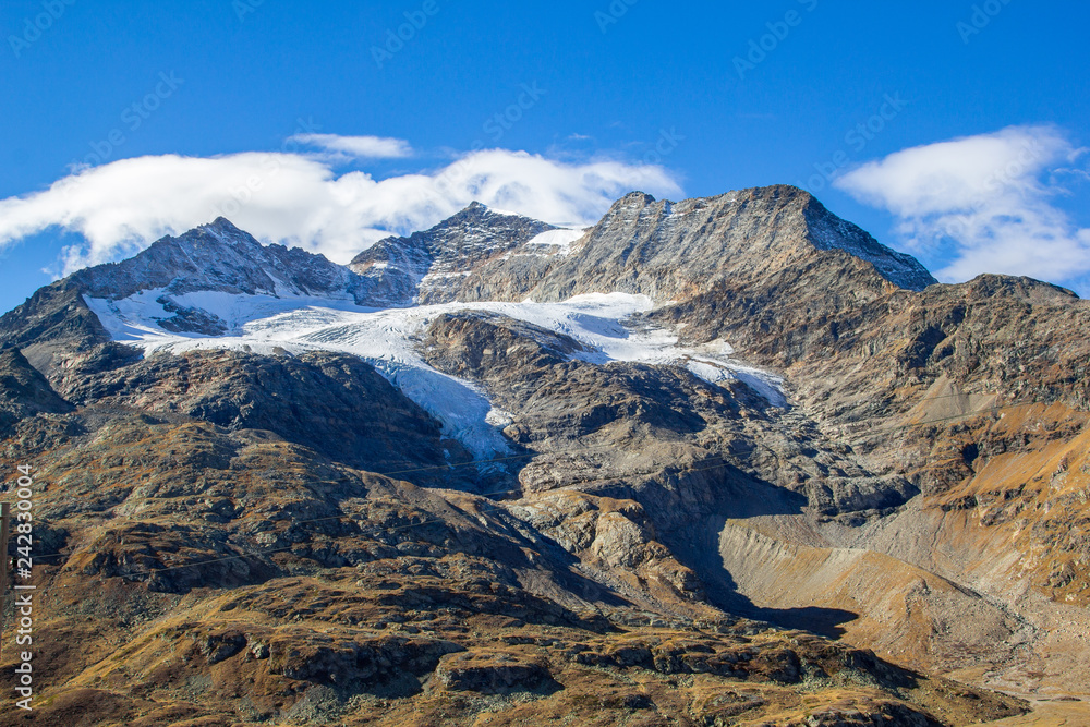 Shrinking Glacier on Alps Mountain
