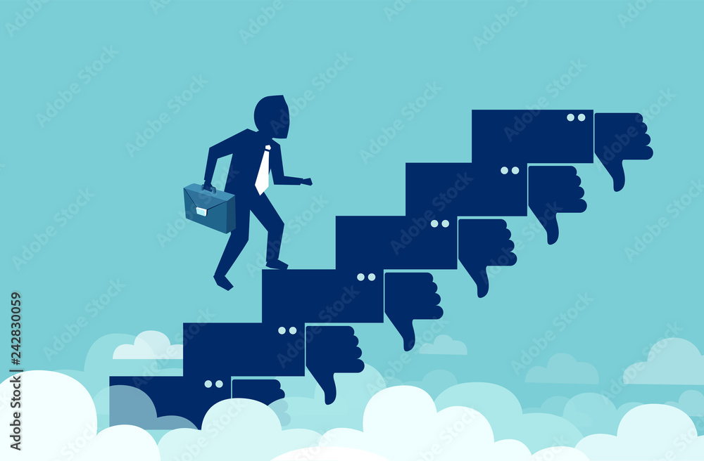 Vector of a confident business man climbing up the career ladder despite negative feedback Vector of a confident business man climbing up the career ladder despite negative feedback