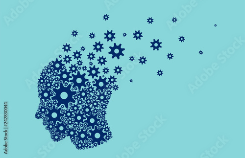  Vector of a human head brain breaking into small pieces gear mechanisms