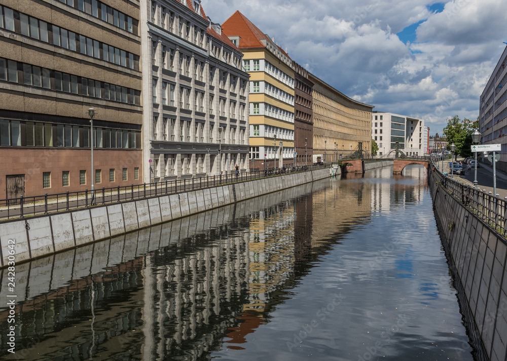 Berlin, Germany - the Mittle district of Berlin presents a series of small canals which display many examples of contemporaty architecture
