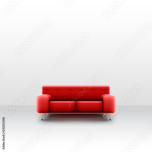 A realistic red couch in a white room, vector