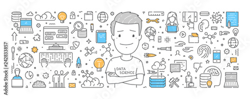 Vector line web concept for data science. Modern linear banner for big data.