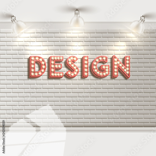 White brick wall with reflectors, vector