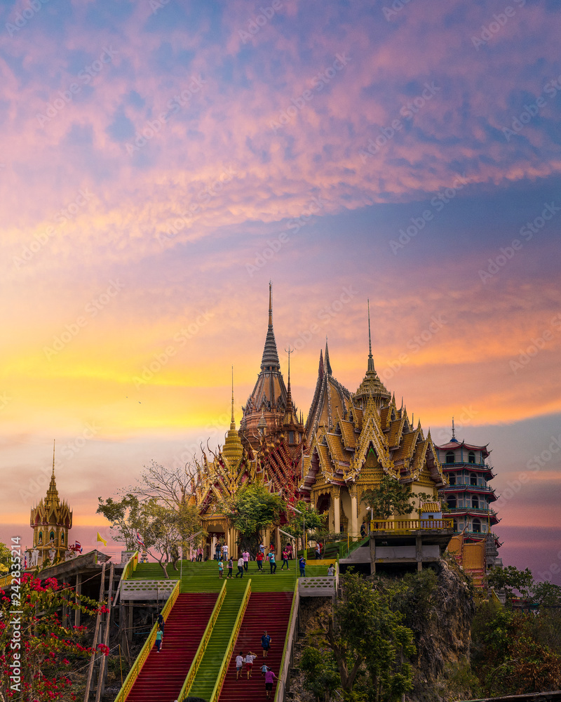 December 29 2018, Kanchanaburi, Thailand : Wat Tham Suea at sunset time.