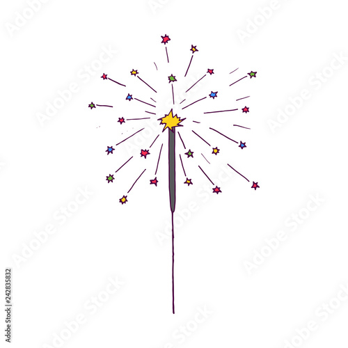 Vector hand drawn burning sparkler. Christmas sparkler.