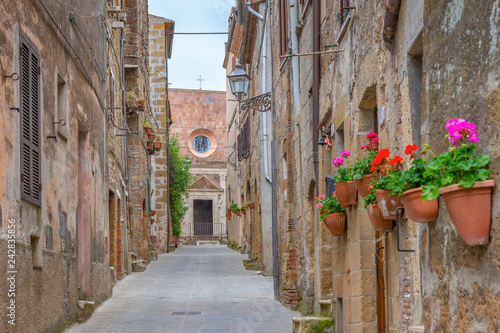 Beautiful alley in Tuscany  Old town  Pitigliano  Italy