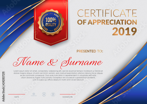 Premium Certificate of appreciation template. Eps10 vector.