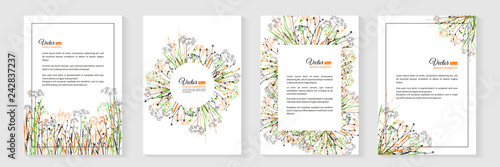 Nature art - posters, banners, greeting card with wild grasses