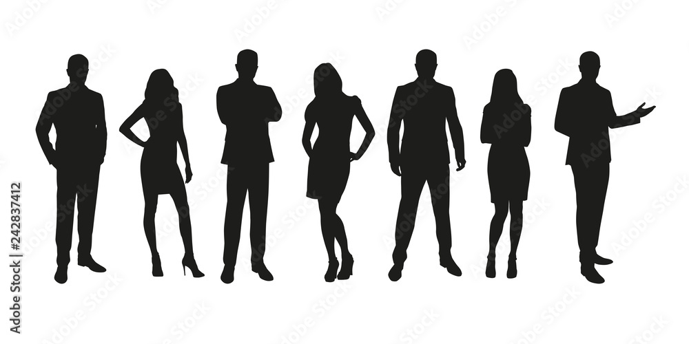 Business people, group of men and women isolated silhouettes